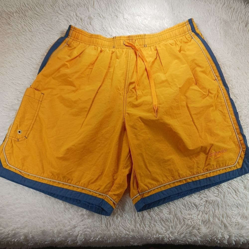 Speedo Golden Mesh Active Shorts Swim Trunks Mens Large Yellow Drawstring XL